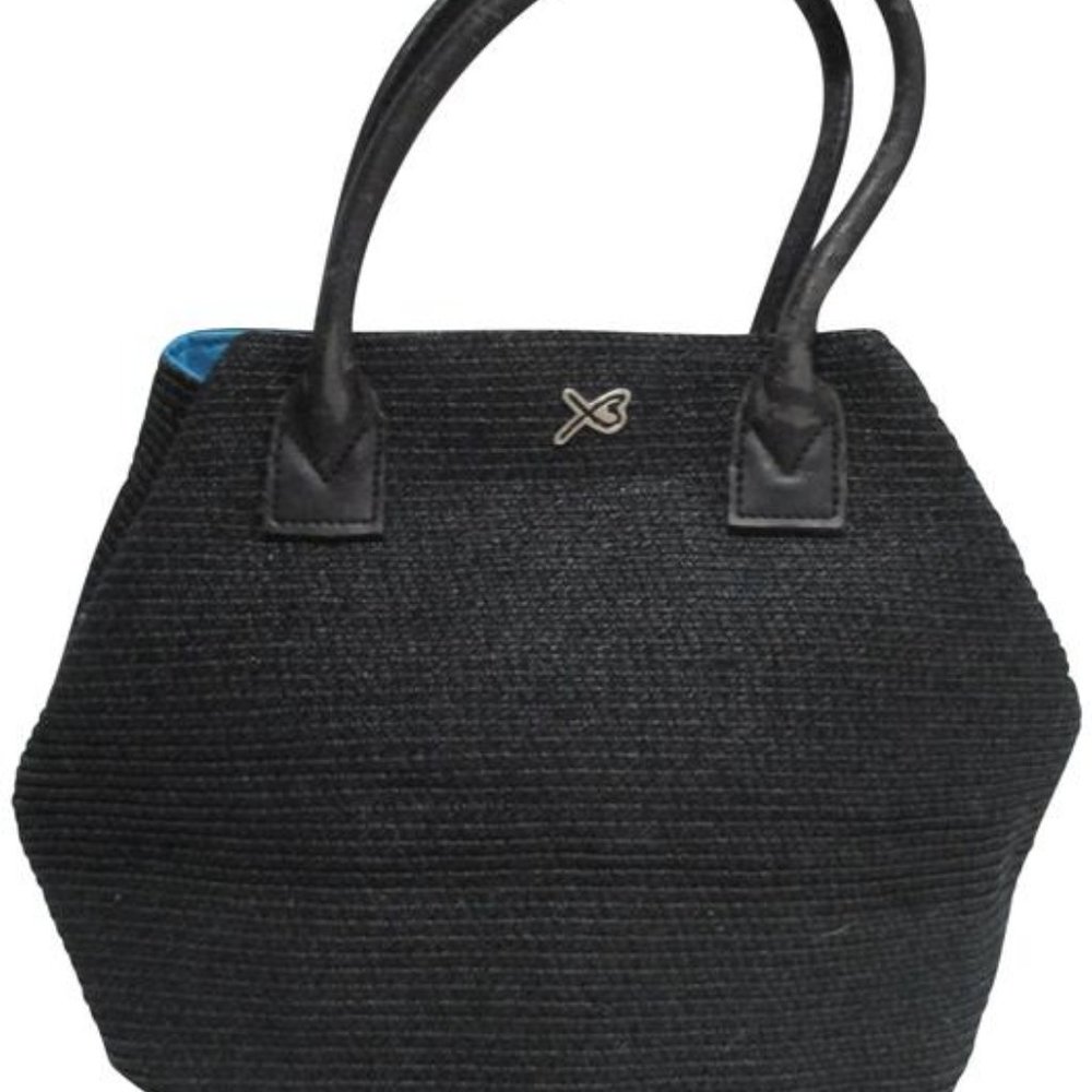 *Betmar Woven Double Handled Black Paper Satchel